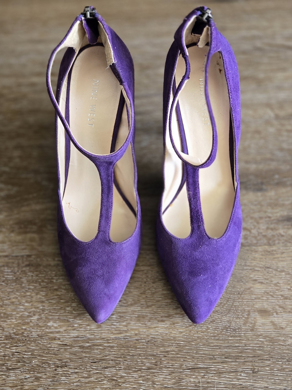 Nine West Purple Suede T-Strap Pointed Toe Heels-Size 7